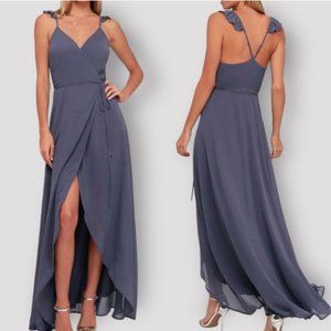 Lulu's Wrap Dress Here's To Us High Low Maxi Formal - Denim Blue- XL - NWT